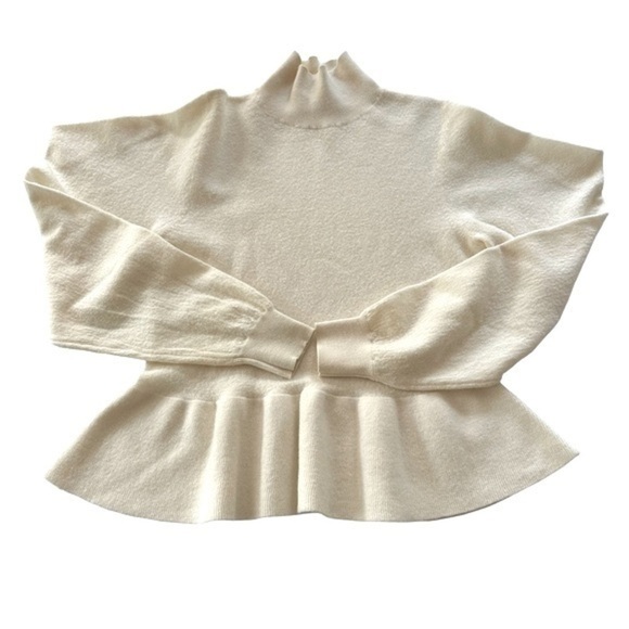 ULLA JOHNSON ROSA WOOL TURTLENECK STRUCTURED PEPLUM IVORY SWEATER PETITE - Picture 12 of 16